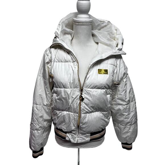 Baby Phat White Down Puffer Zip Hood Vintage Y2K Jacket Coat Medium Streetwear - Picture 3 of 16